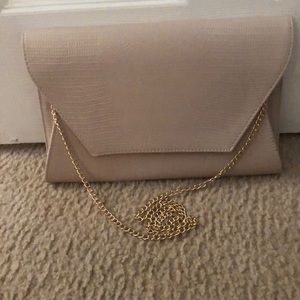 Oversized Nude Clutch with Gold Chain